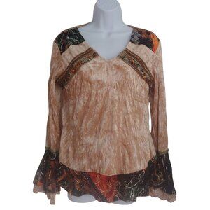 Pretty Angel Coquette Crushed Velvet Peasant Blouse Boho Renaissance Top L